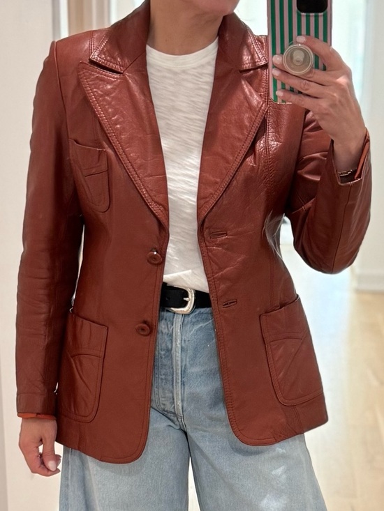Authentic Original Vintage Style Jackets & Blazers - Authentic Original Vintage Style Rust Orange Leather Blazer Jacket